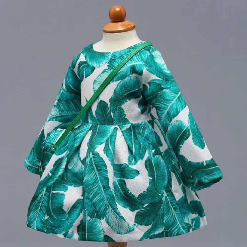 Luxury Floral 🍃 leaf cute dress with bag set - Picture 3 of 4